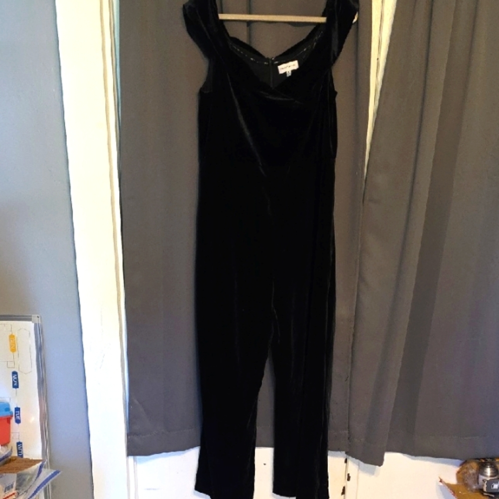 Gibson Latimer Womens Black Velvety Jumpsuit Stretch Pockets Zips Holidays Sz XL